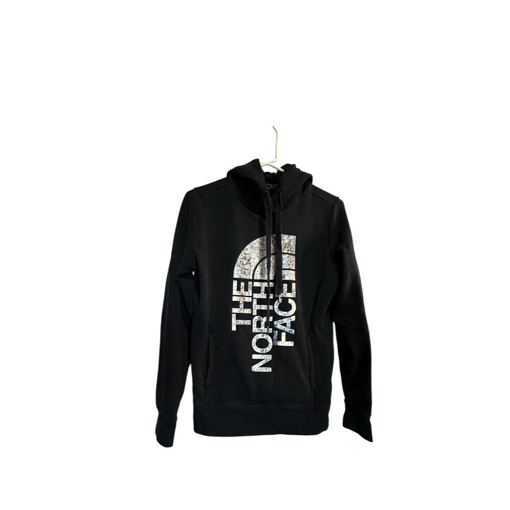 The North Face Womens Size SP Black Hoodie Sweatshirt Big Logo Holographic